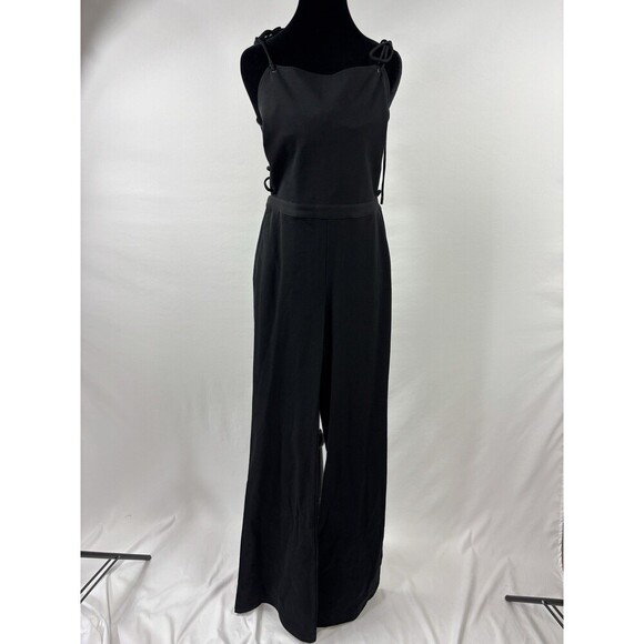 Haute Hippie Formal Jumpsuit Black 6 Wide Leg Lace Up Back Zip Sleeveless Strapp - Picture 13 of 13